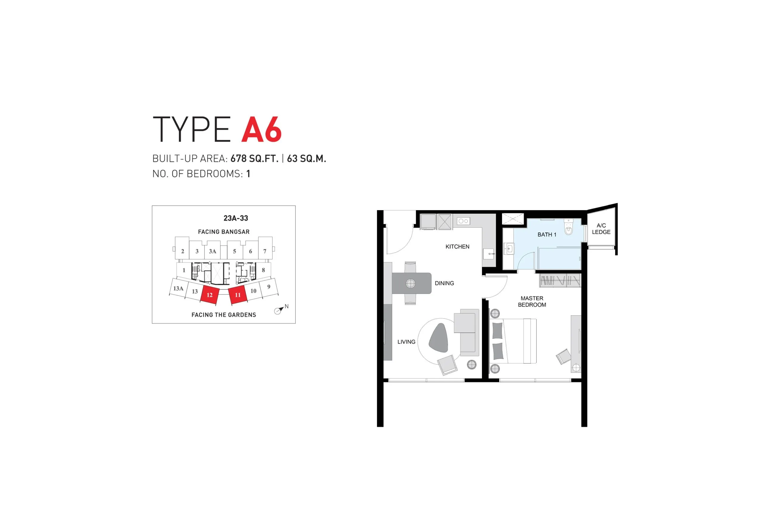 Type A6 floor plan at ViiA Residences by KL Eco City Sdn Bhd, KL Eco City, Pantai Baru, Daerah Kuala Lumpur, Kuala Lumpur, WP Kuala Lumpur