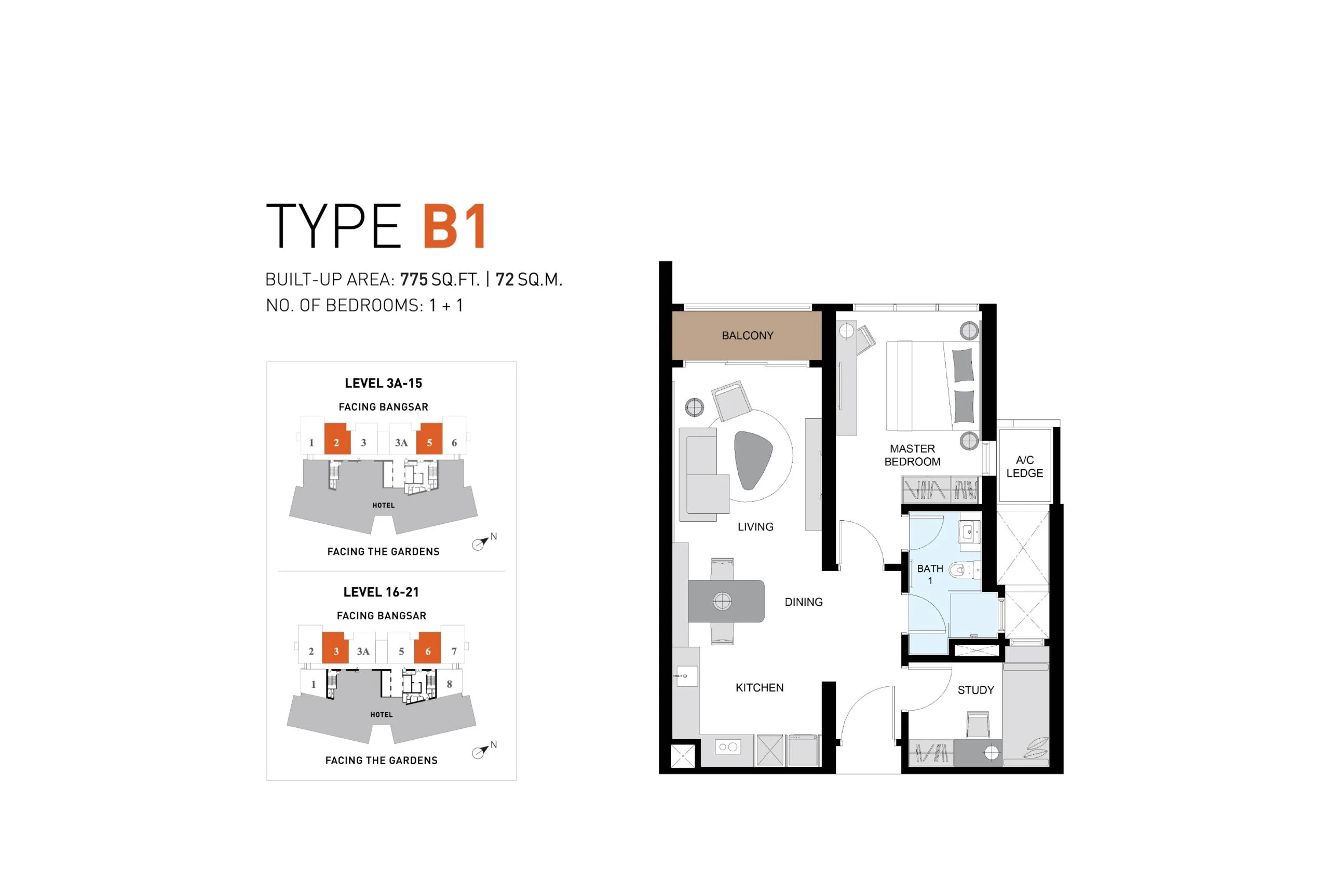 Type B1 floor plan at ViiA Residences by KL Eco City Sdn Bhd, KL Eco City, Pantai Baru, Daerah Kuala Lumpur, Kuala Lumpur, WP Kuala Lumpur