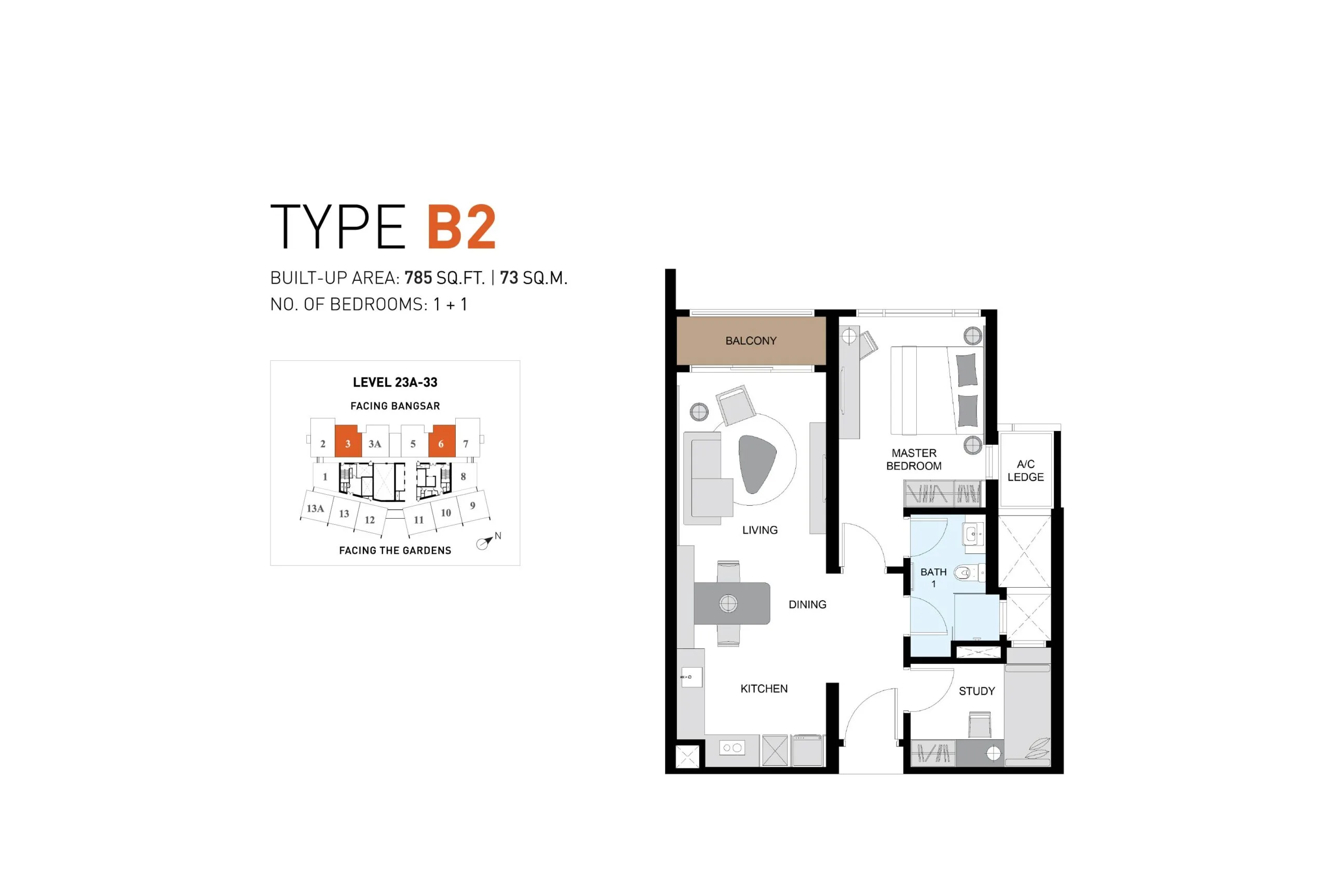 Type B2 floor plan at ViiA Residences by KL Eco City Sdn Bhd, KL Eco City, Pantai Baru, Daerah Kuala Lumpur, Kuala Lumpur, WP Kuala Lumpur