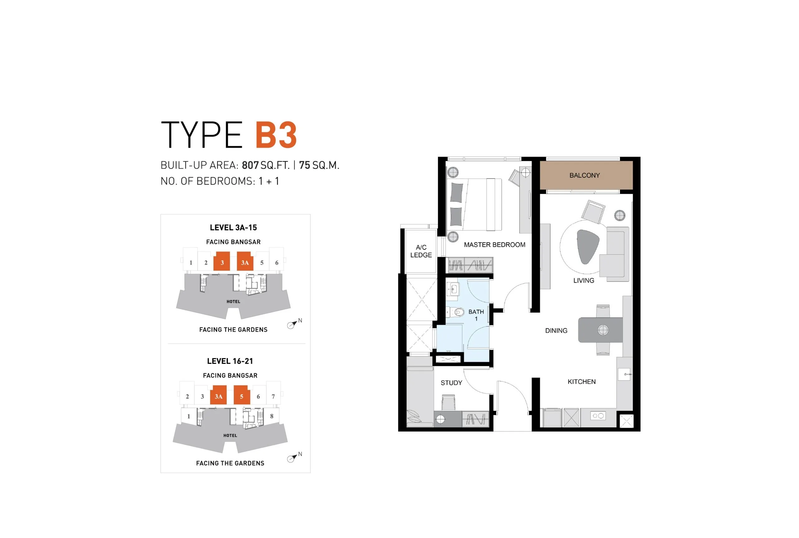 Type B3 floor plan at ViiA Residences by KL Eco City Sdn Bhd, KL Eco City, Pantai Baru, Daerah Kuala Lumpur, Kuala Lumpur, WP Kuala Lumpur