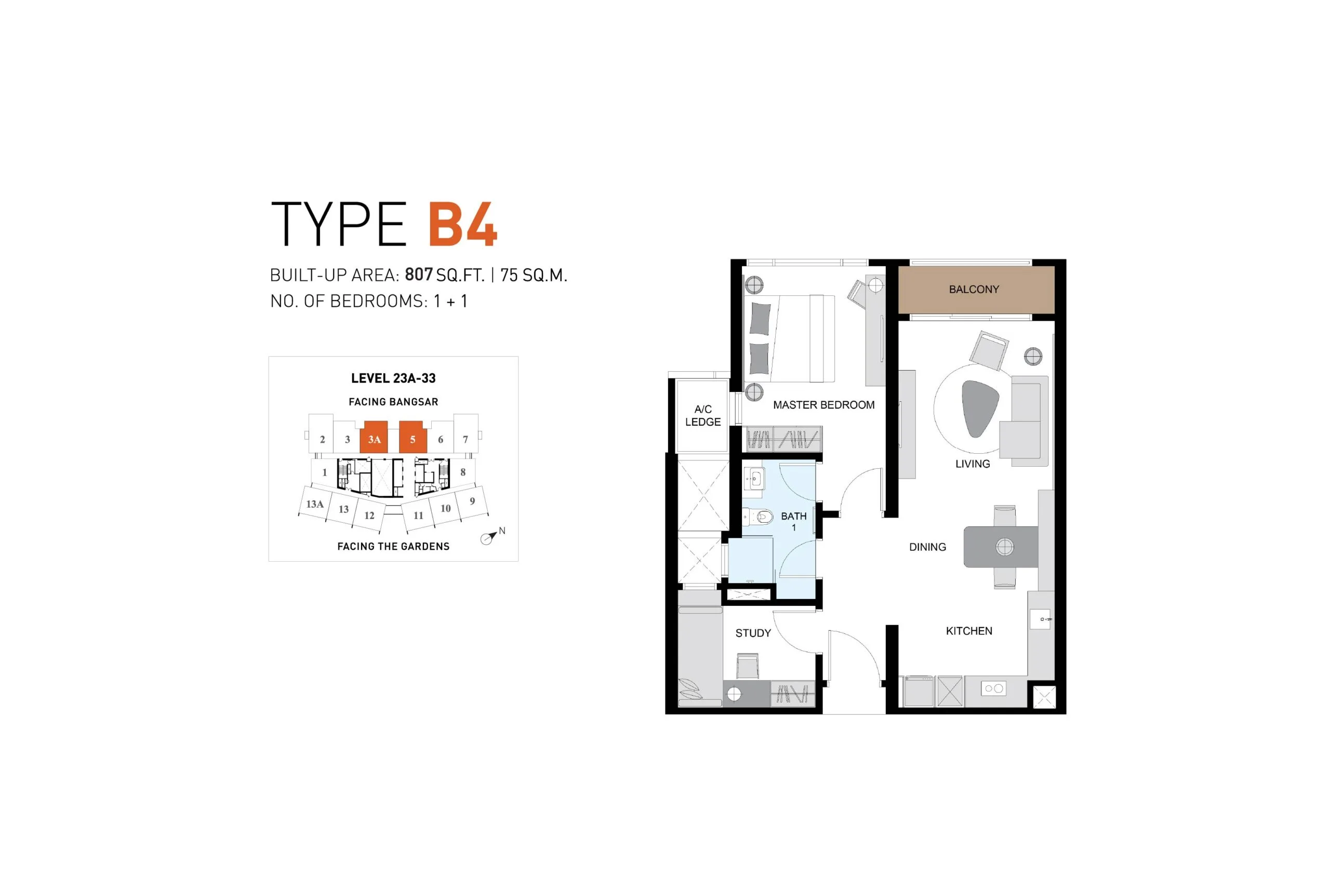 Type B4 floor plan at ViiA Residences by KL Eco City Sdn Bhd, KL Eco City, Pantai Baru, Daerah Kuala Lumpur, Kuala Lumpur, WP Kuala Lumpur