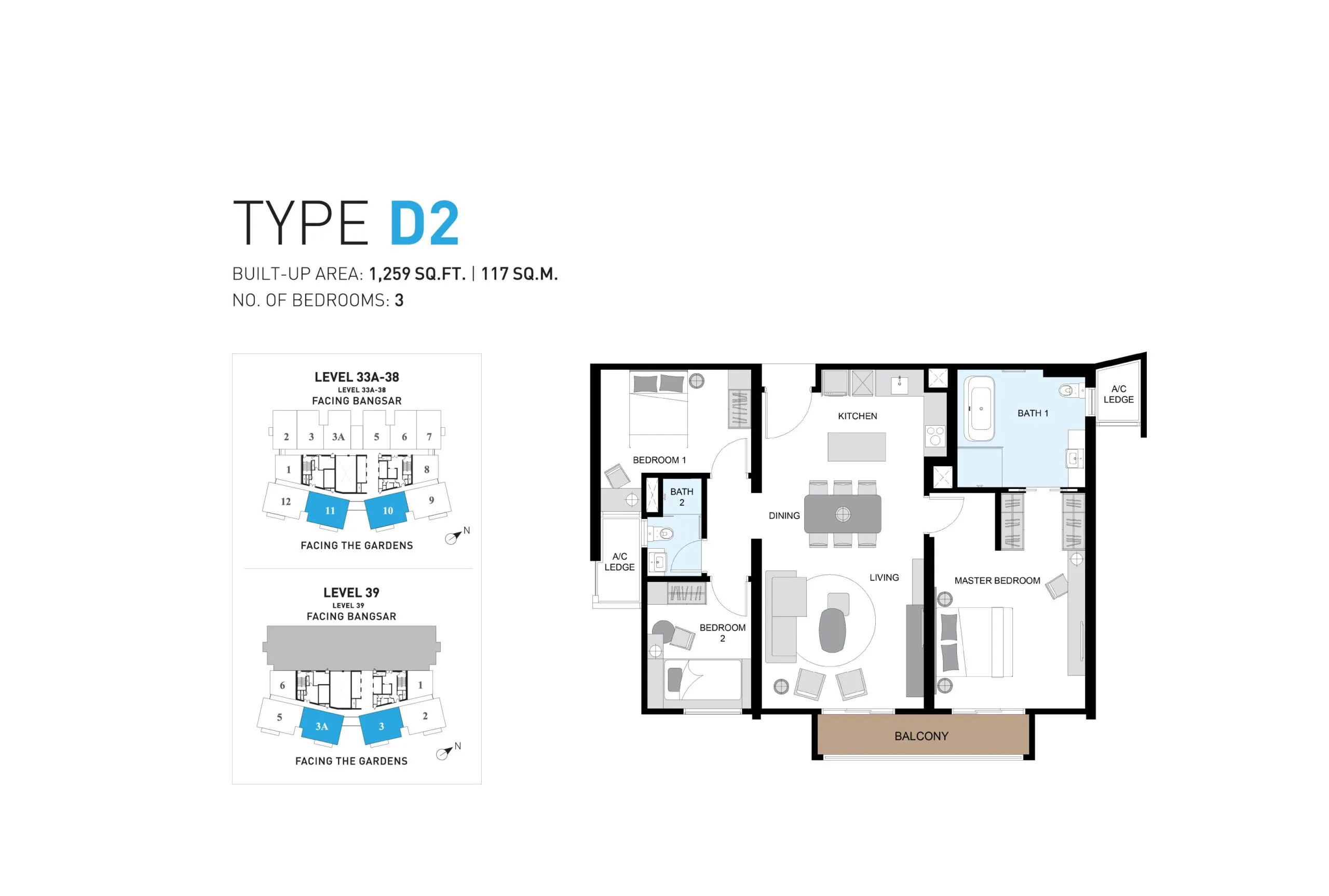 Type D2 floor plan at ViiA Residences by KL Eco City Sdn Bhd, KL Eco City, Pantai Baru, Daerah Kuala Lumpur, Kuala Lumpur, WP Kuala Lumpur