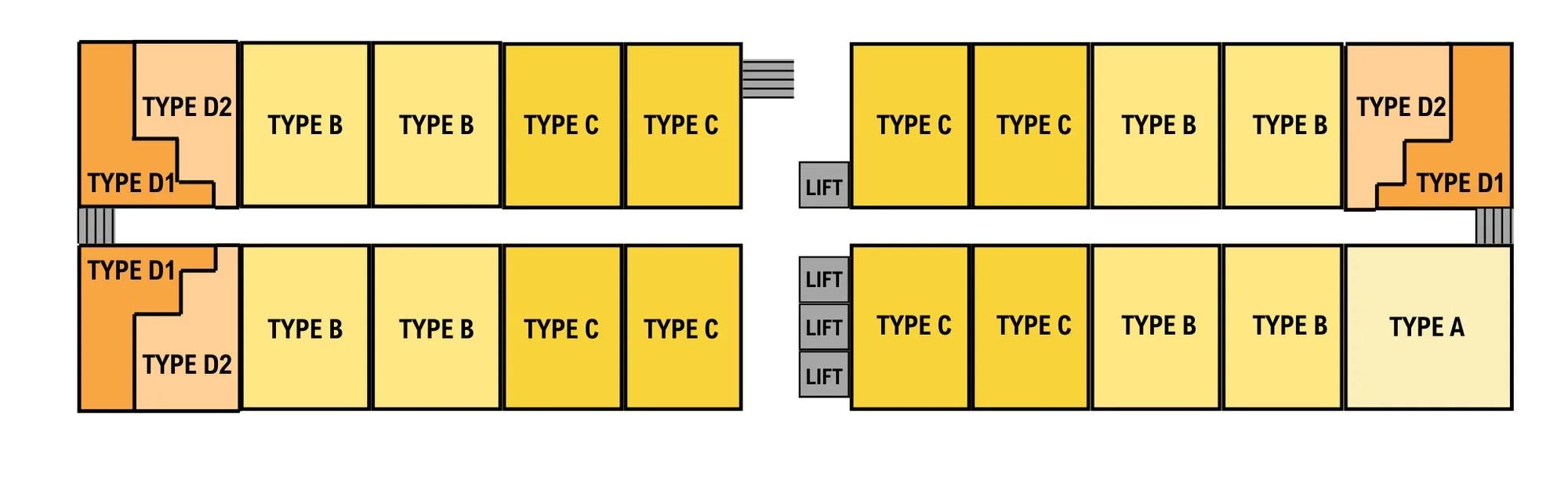 Typical floor layout of Block Sapphire showing the position of each unit type at Alam Pesona Phase 2 (Sapphire), Putatan, Sabah