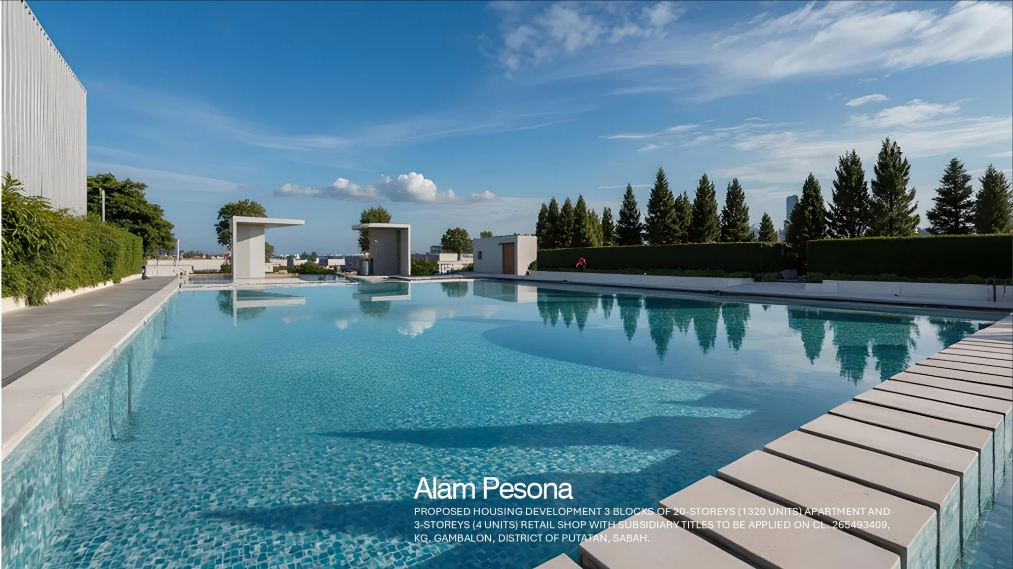 Artist’s impression: the swimming pool deck, from the developer’s brochure at Alam Pesona Phase 2 (Sapphire), Putatan, Sabah