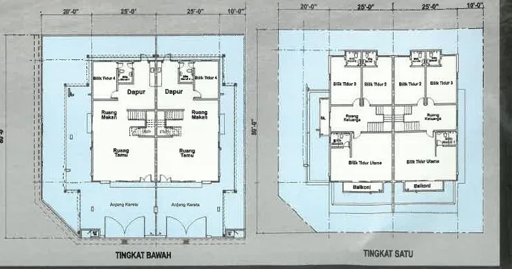 Ground and first floor plans of the 35 x 80 ft double-storey semi-detached house at Ampang Cove by LYS Realty Sdn Bhd, Ampang, Ipoh, Perak