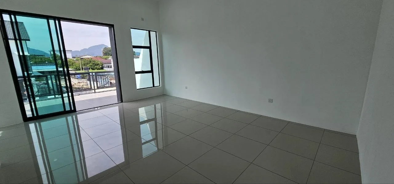 Master bedroom opening to the front balcony in the terrace show unit at Ampang Cove by LYS Realty Sdn Bhd, Ampang, Ipoh, Perak