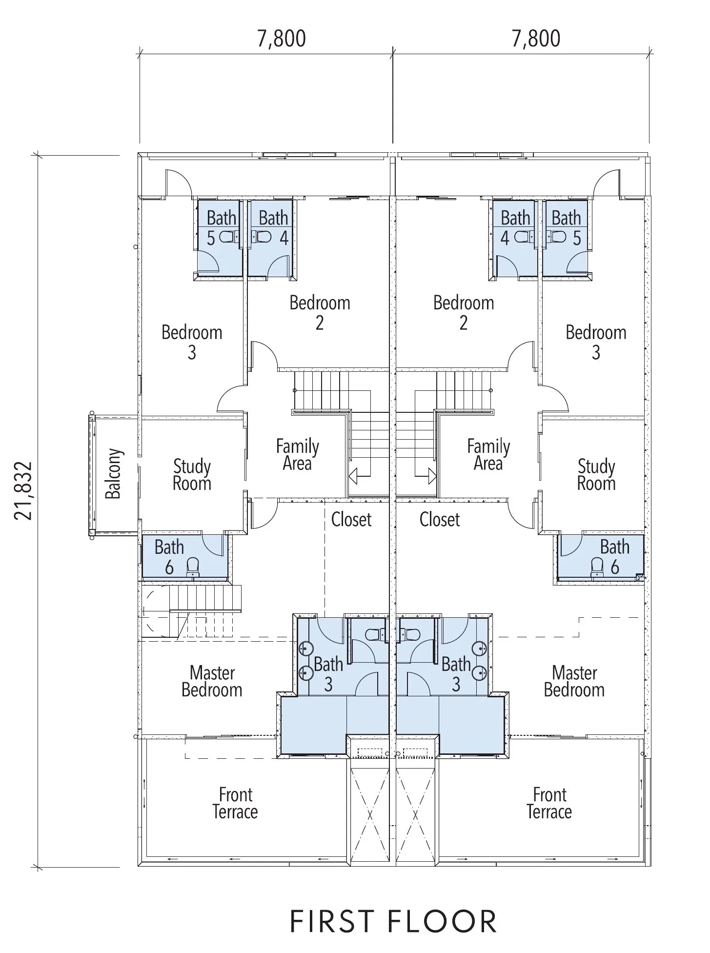 First floor plan of a corner and an intermediate superlink home, from the developer’s leaflet at Araya Garden, Ayuria Place, Alamesra, Kota Kinabalu, Sabah