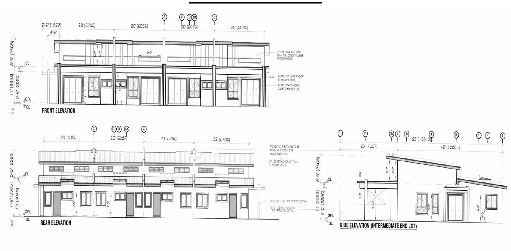 Front, rear and side elevations of the Arena Perpaduan Utama single-storey terrace houses, Tambun, Ipoh