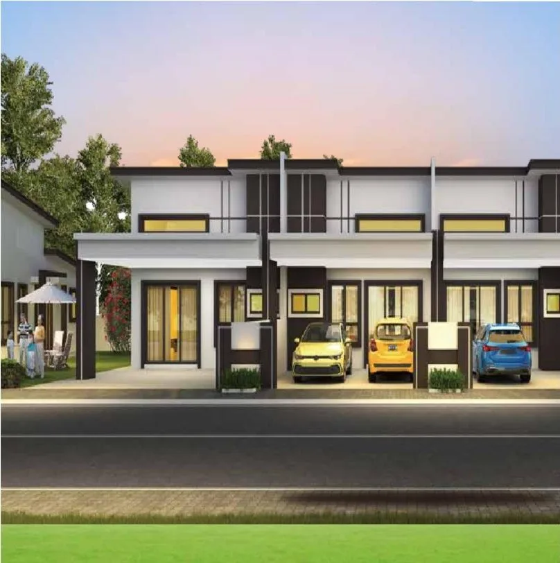 Street view render of intermediate single-storey terrace houses at Arena Perpaduan Utama, Tambun, Ipoh