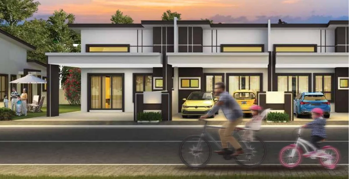 Single-storey terrace house facade render at Arena Perpaduan Utama by Chestwood Properties Sdn Bhd, Tambun, Ipoh, Perak