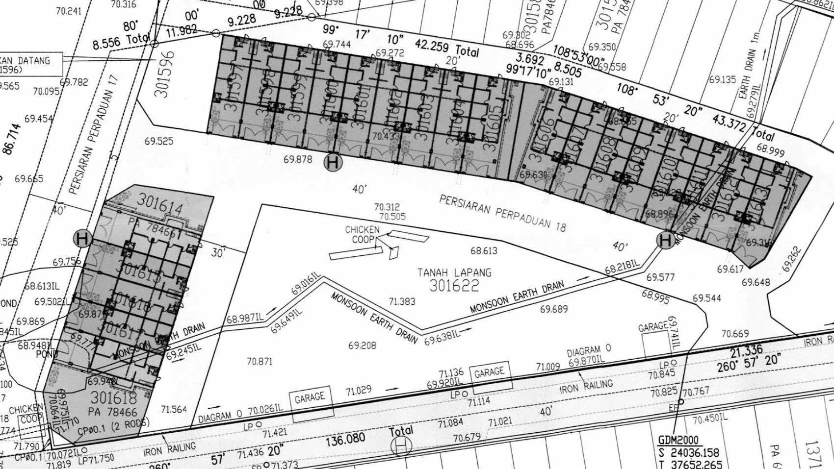 Survey lot plan of Arena Perpaduan Utama showing 22 lots along Persiaran Perpaduan 17 and 18, Tambun, Ipoh