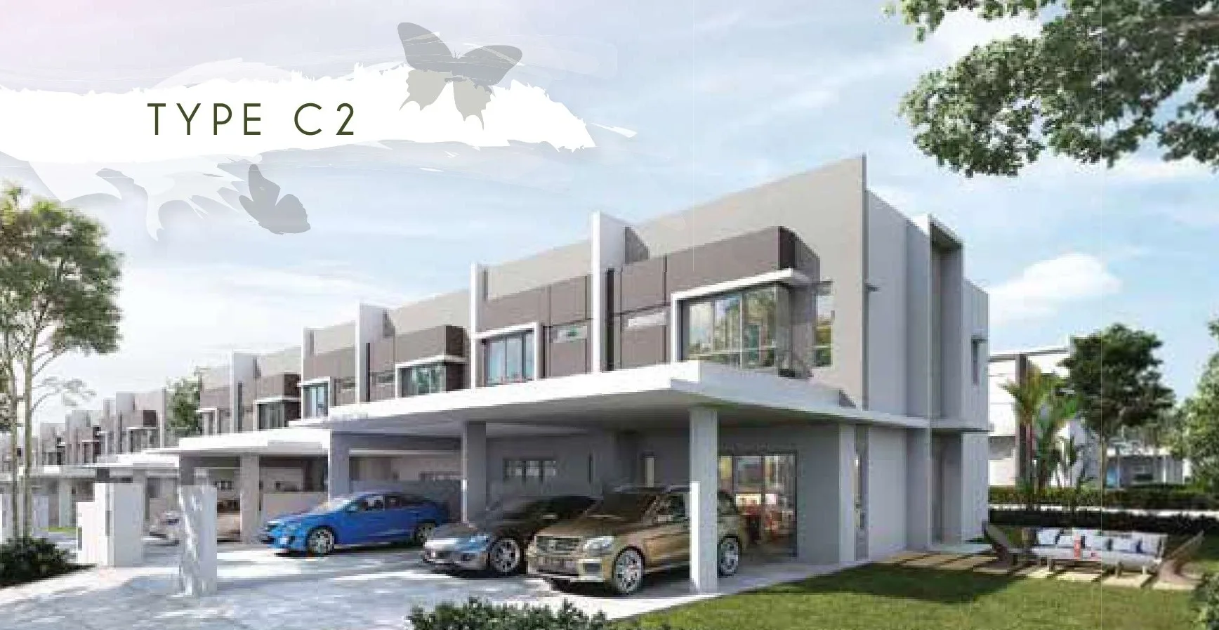 Type C2 (Cassie) double-storey terraces in Phase 5H — façade image from the developer’s brochure at Bandar Sri Indah, Jalan Apas, Tawau, Sabah