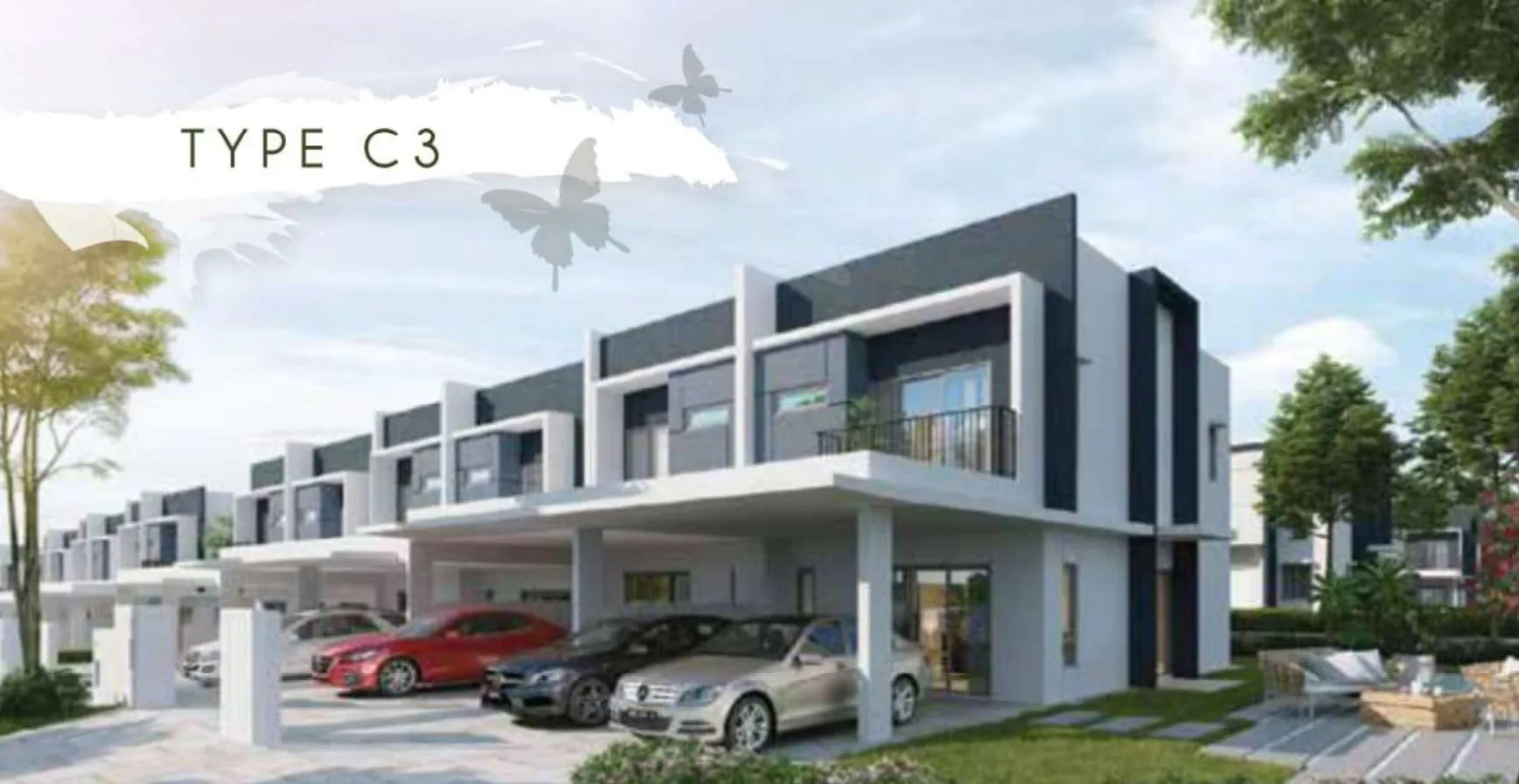 Type C3 (Myka) double-storey terraces in Phase 5I — façade image from the developer’s brochure at Bandar Sri Indah, Jalan Apas, Tawau, Sabah