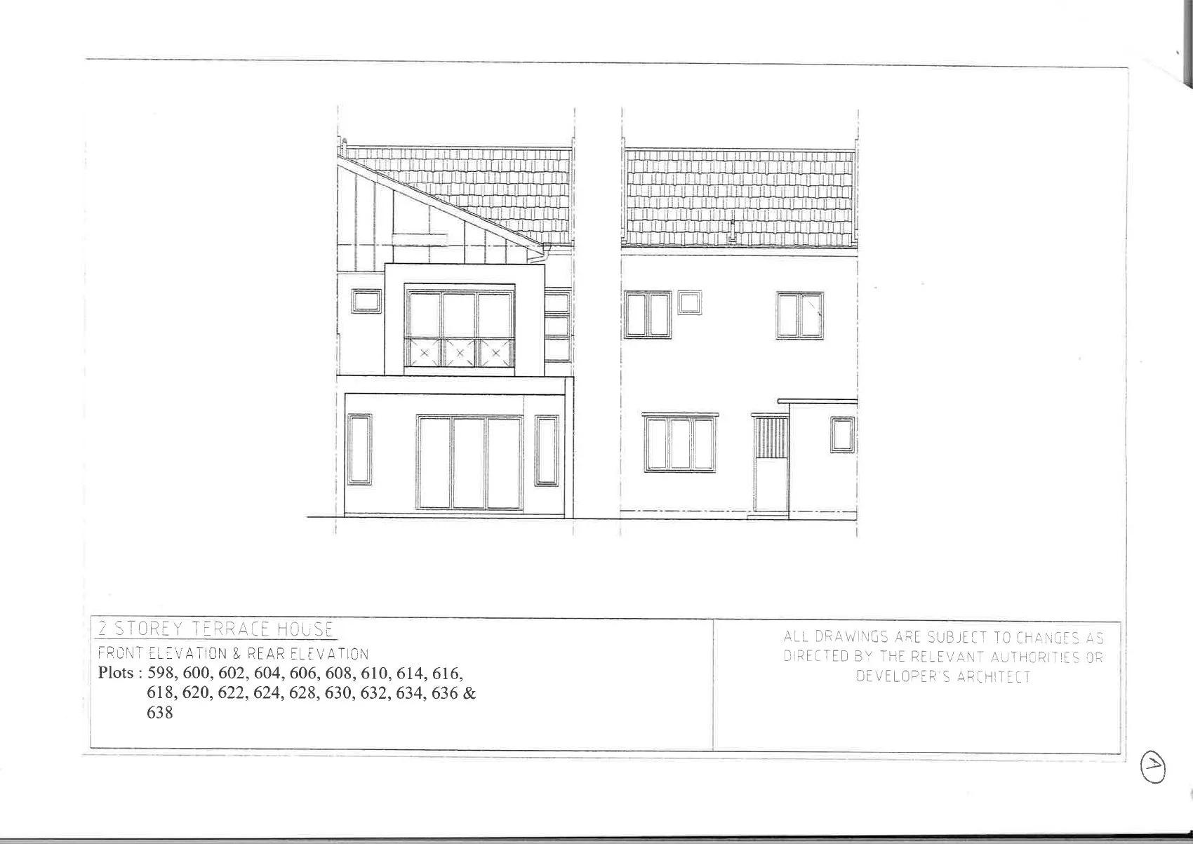 Front and rear elevations of the standard Banyan Kayangan double-storey terrace house, Lahat, Ipoh