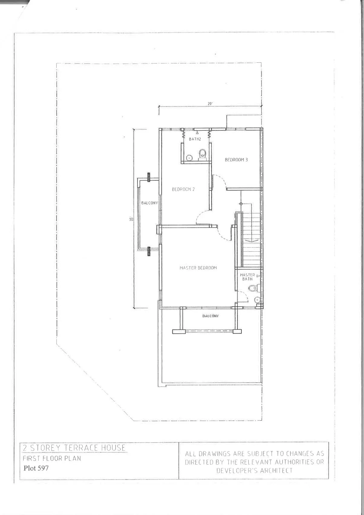 First floor plan of end-lot plot 597 at Banyan Kayangan, Lahat, Ipoh