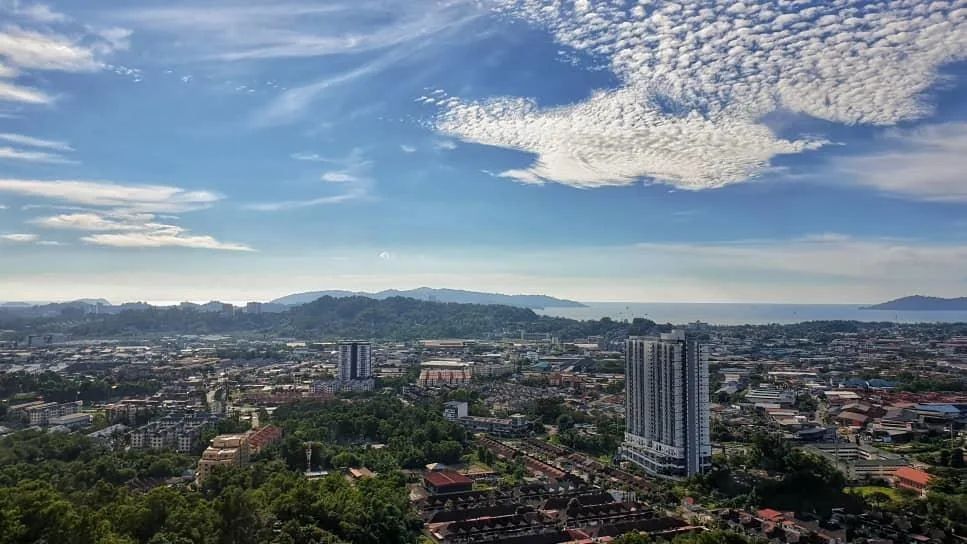 Sea and city view photographed from a unit, from the developer’s brochure at Bukit Bantayan Residences, Inanam, Kota Kinabalu, Sabah