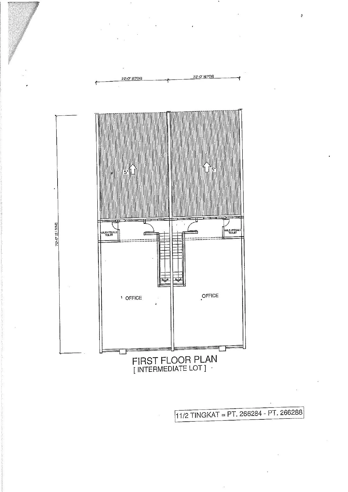 Upper (half) floor office plan of the intermediate 1&frac12;-storey shop office at Chemor Setia, Chemor, Ipoh