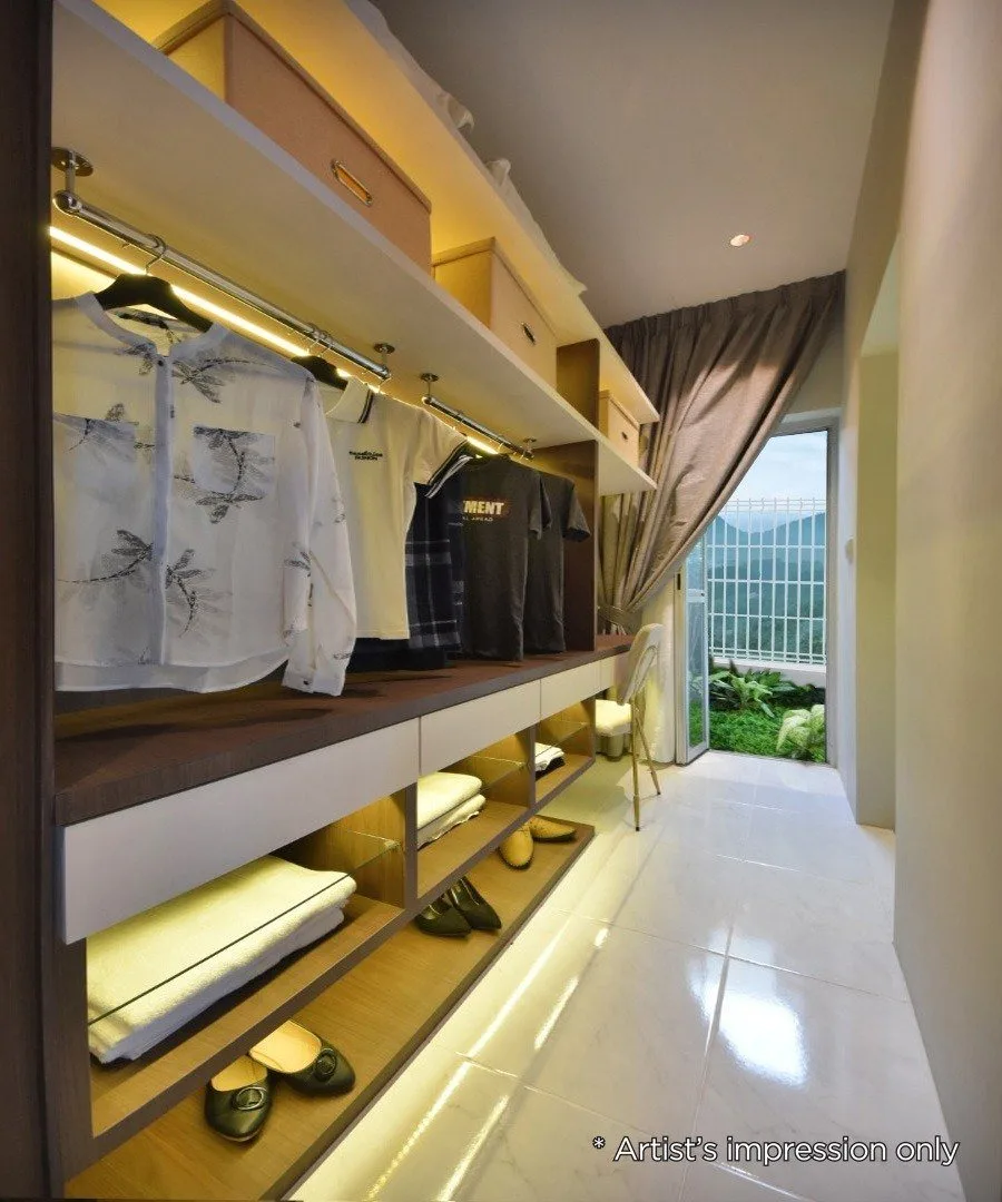 Furnished wardrobe area in the Sierra Beringin show house, marked artist's impression, Gopeng, Perak