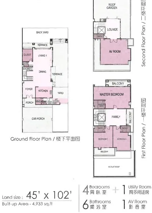 Kingston 2.5-storey bungalow ground, first and second floor plans, Clearwater Bay Resort, Waterfront City, Bandar Lahat Mines, Lahat, Ipoh, Perak