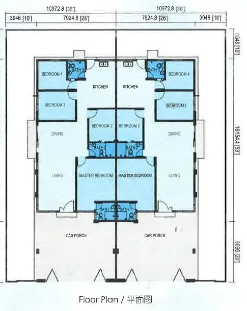 Mirage single-storey semi-D floor plan, 36 x 83 ft, Clearwater Bay Resort, Waterfront City, Bandar Lahat Mines, Lahat, Ipoh, Perak