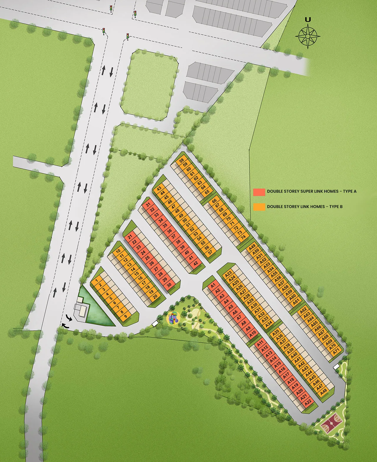 d'Courtyards site plan published by the developer, Machang Bubok, Bukit Mertajam, Penang