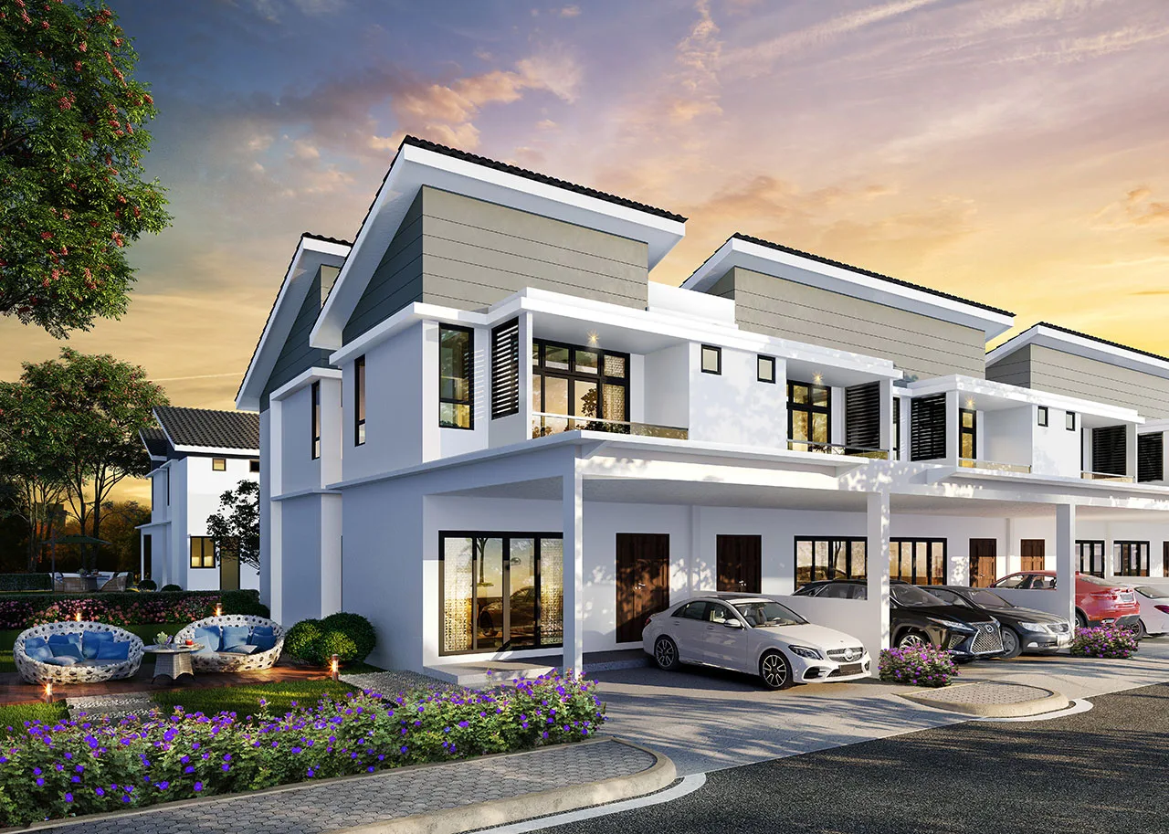 d'Courtyards Type B double-storey link homes, artist's impression from the developer, Machang Bubok, Bukit Mertajam, Penang