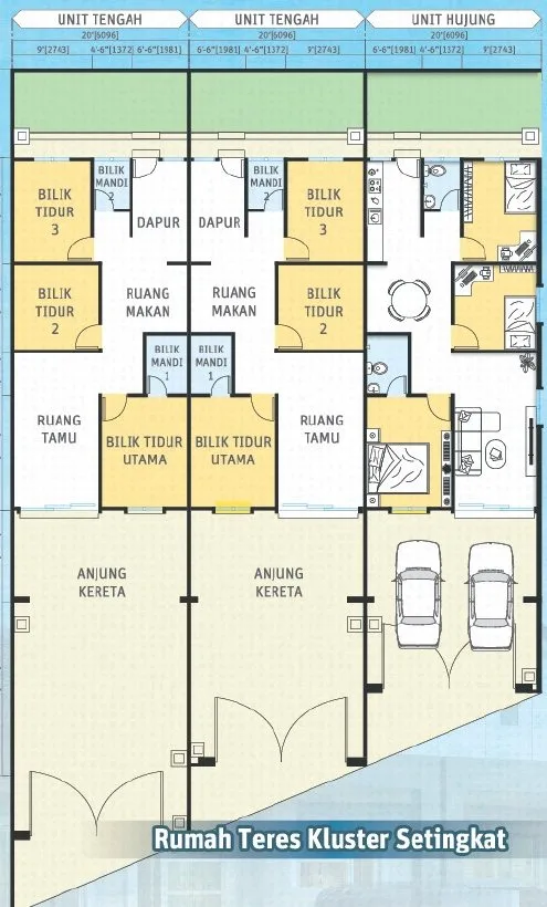 Floor plan of the 20 ft x 80 ft single-storey cluster terrace house at Desa Chemor Impian Phase 2, Chemor, Ipoh, Perak