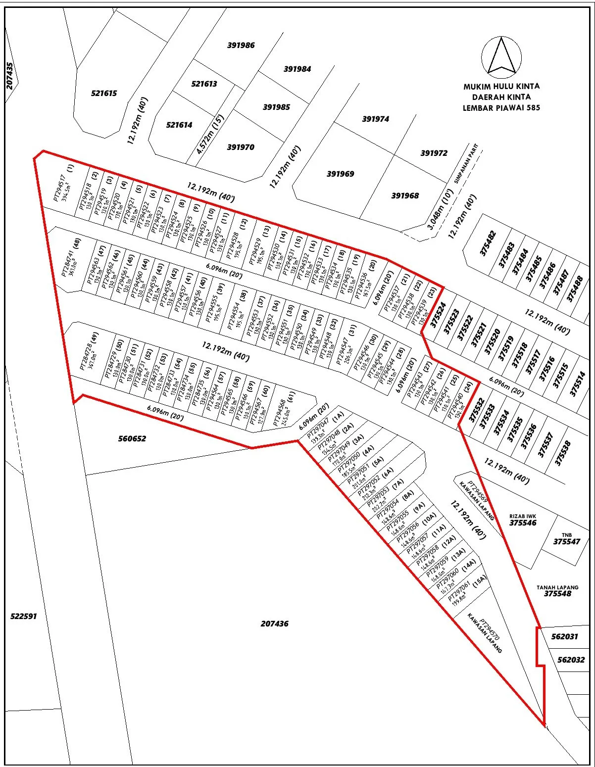 Site plan of Desa Chemor Impian Phase 2 showing 61 terrace plots and 15 cluster plots with lot areas, Mukim Hulu Kinta, Chemor, Ipoh