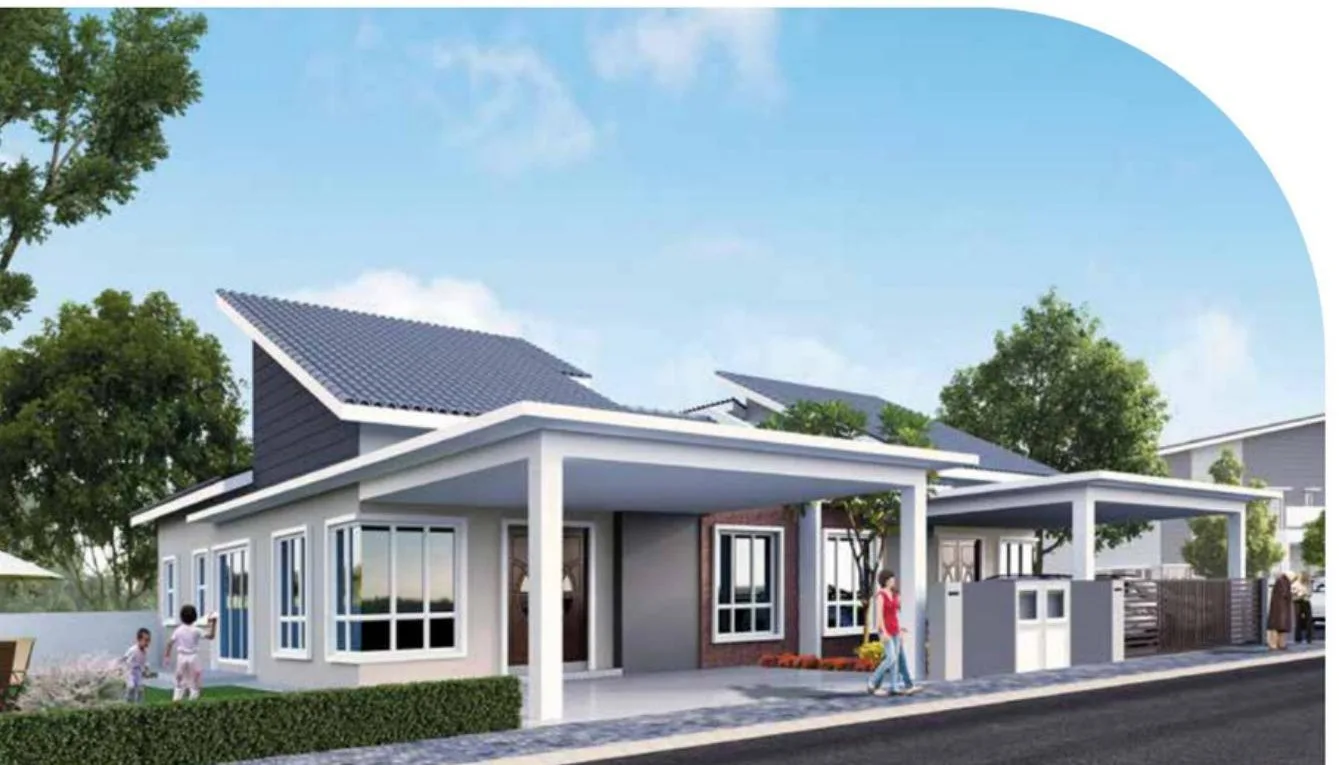 Artist's impression of the single-storey semi-detached houses at Desa Tekkah Sentosa by Comfort Mainland Sdn Bhd, Taiping, Perak