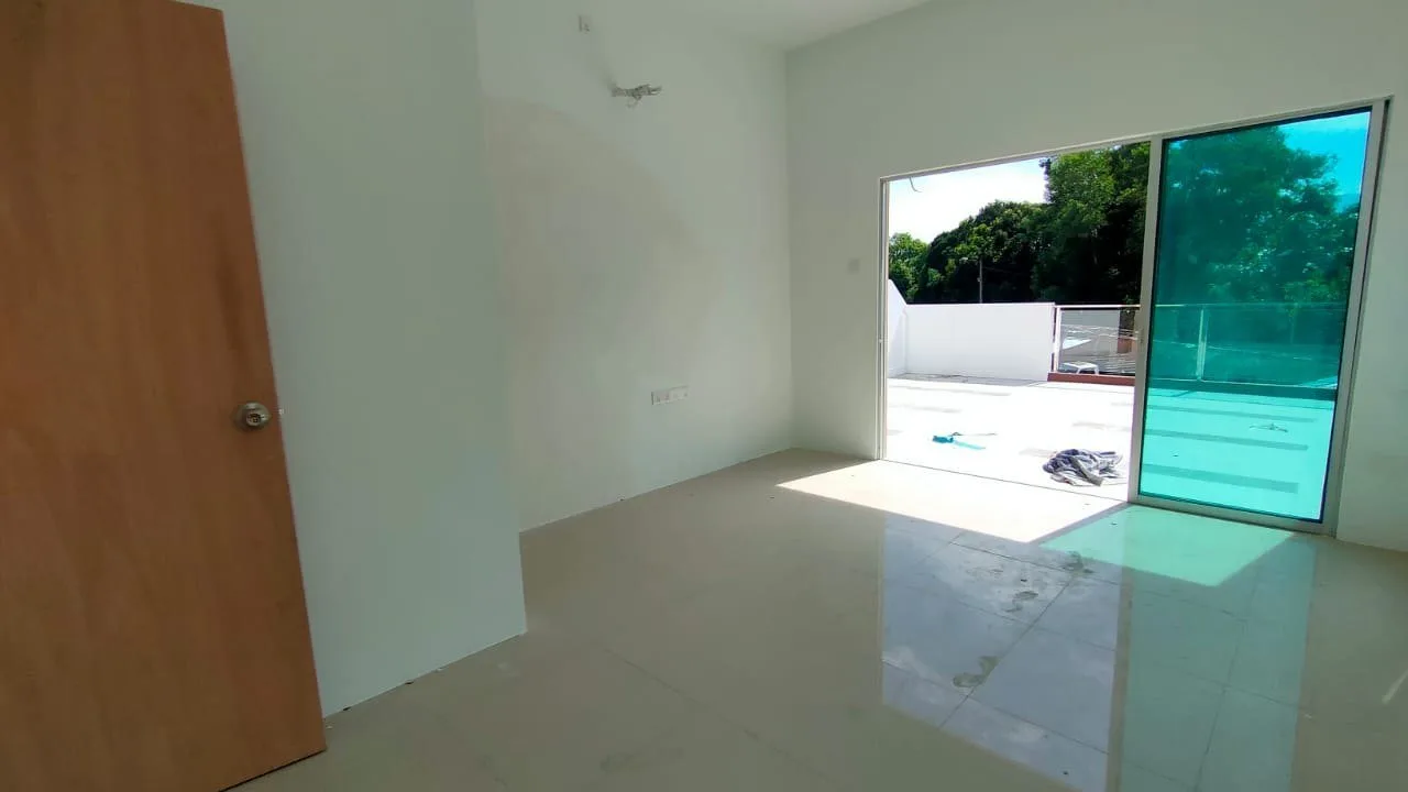 Master bedroom with sliding door to the balcony, completed terrace house at Desa Tekkah Sentosa, Taiping, Perak
