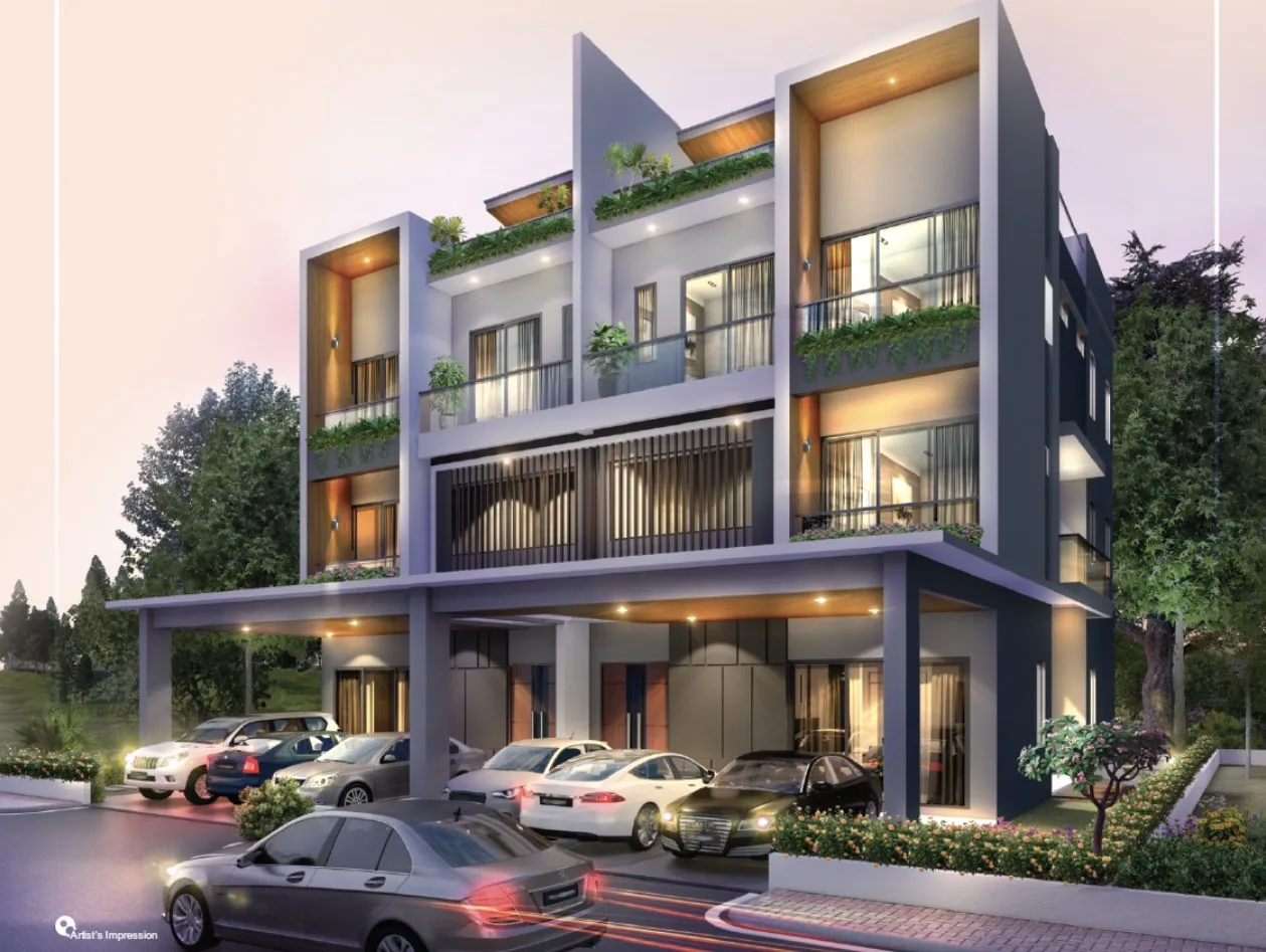 Double Tree Residence three-storey semi-detached pair with car porch, artist's impression, Tanjung Bungah, Penang