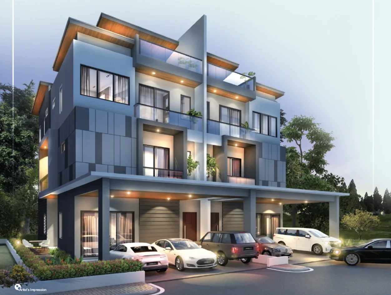 Double Tree Residence semi-detached pair with balconies and car porch, second view, artist's impression, Tanjung Bungah, Penang