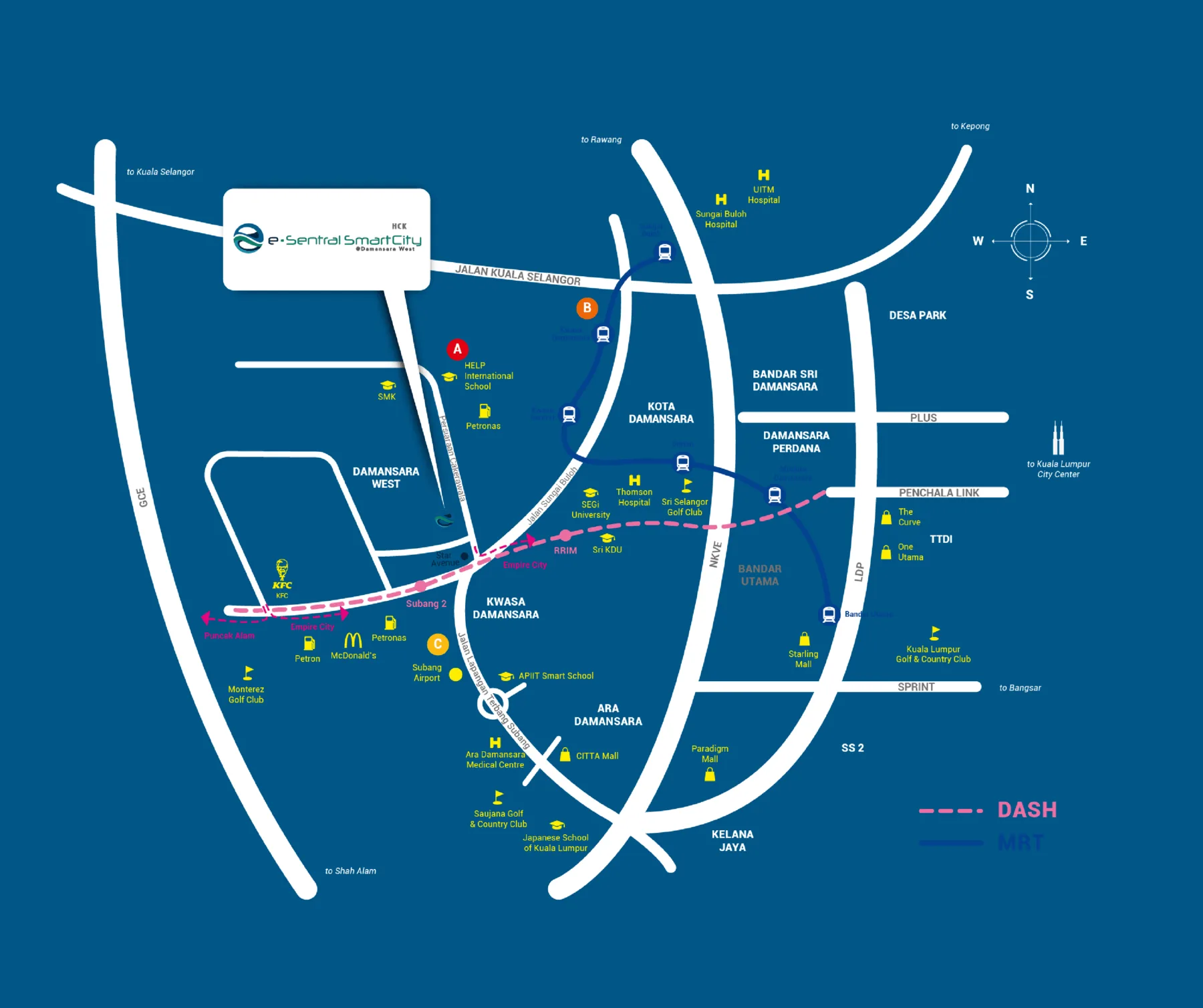Developer’s own location and connectivity map at e.Sentral SmartCity (filed as SENTRAL ELIT) by HCK Bestari Sdn Bhd, Subang Bestari, Petaling, Shah Alam, Selangor