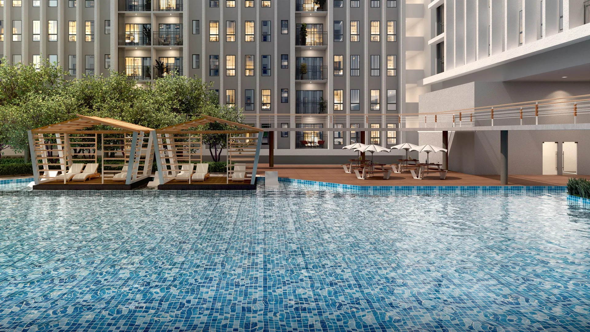 Swimming pool and elevated jogging track artist’s impression at e.Sentral SmartCity (filed as SENTRAL ELIT) by HCK Bestari Sdn Bhd, Subang Bestari, Petaling, Shah Alam, Selangor