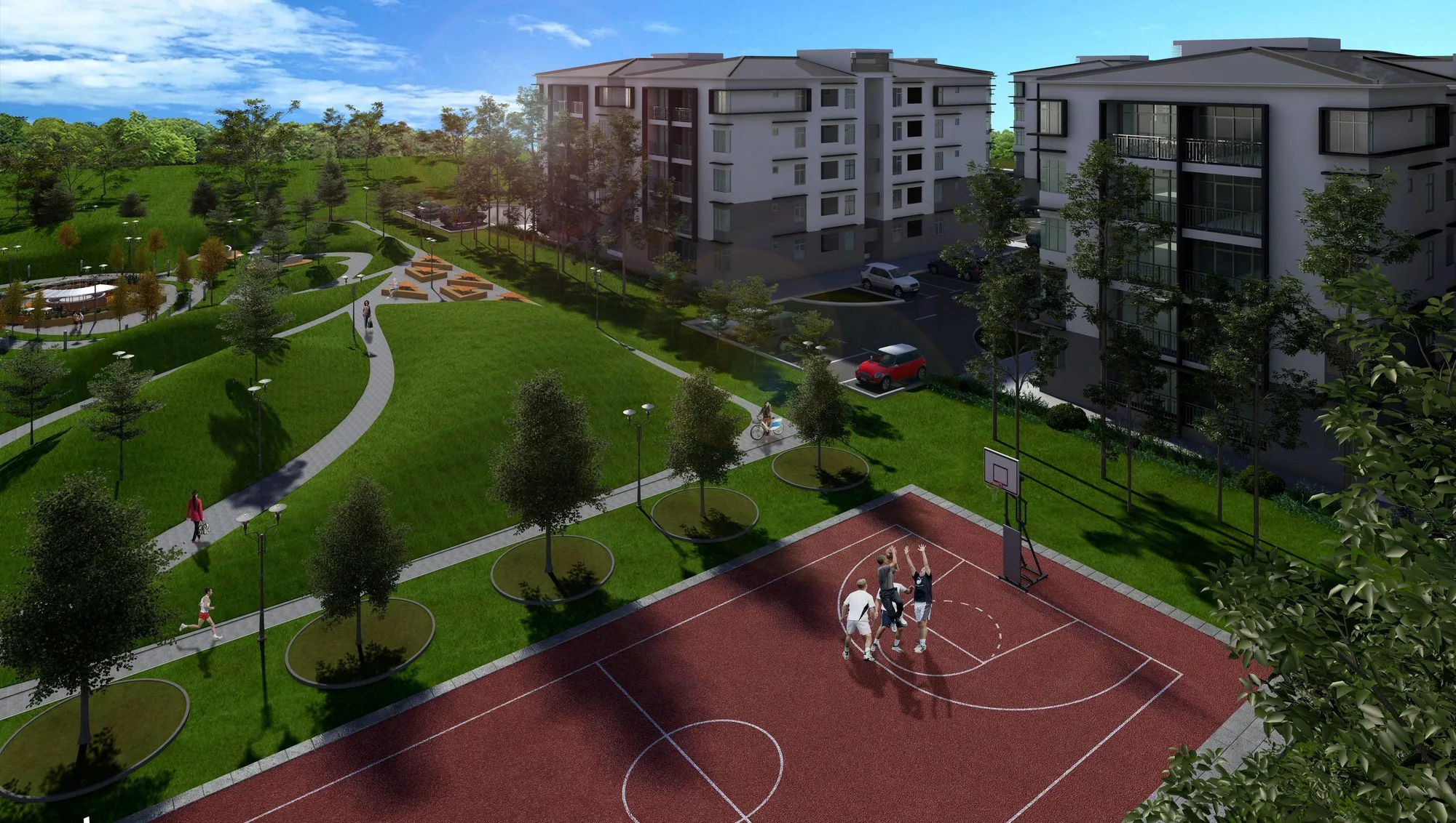 沙巴斗亚兰 Telipok E Residence 楼座之间的篮球场与公园效果图（发展商手册）
