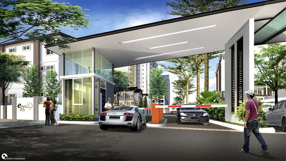 Elements Garden entrance and guard house with boom gates, artist's impression, Raja Uda, Butterworth, Penang