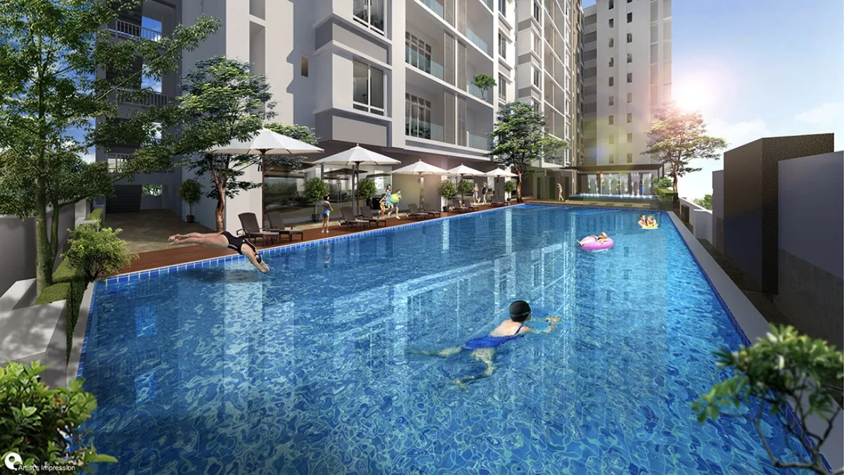 Elements Garden swimming pool beside the condominium block, artist's impression, Raja Uda, Butterworth, Penang