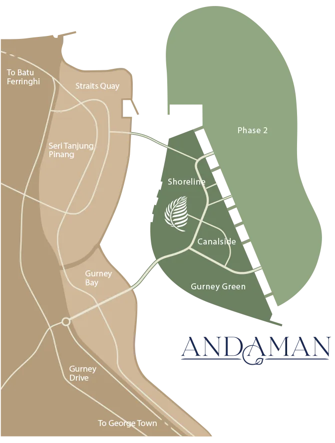 Fera Courtyard Terraces masterplan image published by the developer, Andaman Island, Penang