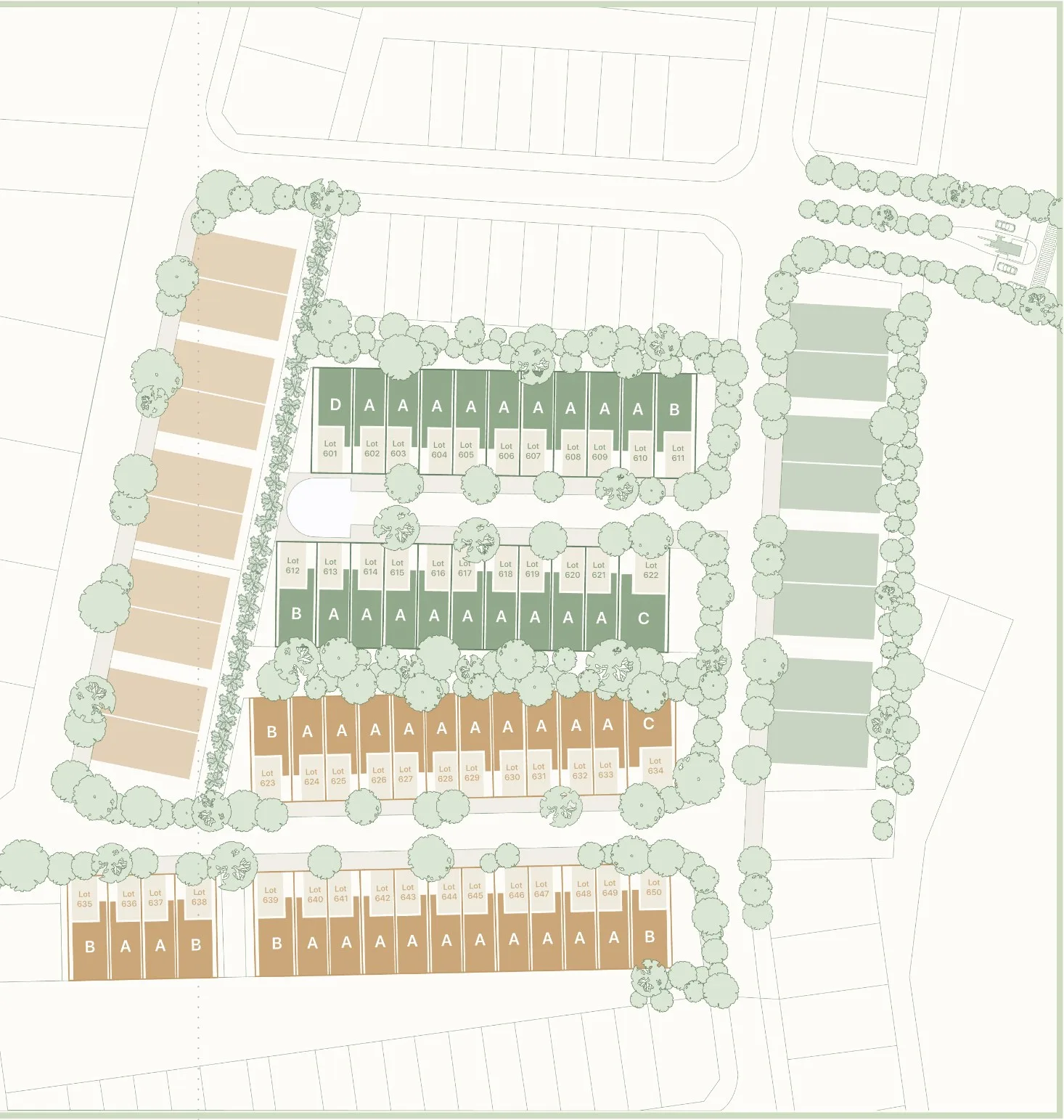 Fera Courtyard Terraces site plan for Phases 3 and 4 with lot numbers and house types, Andaman Island, Penang