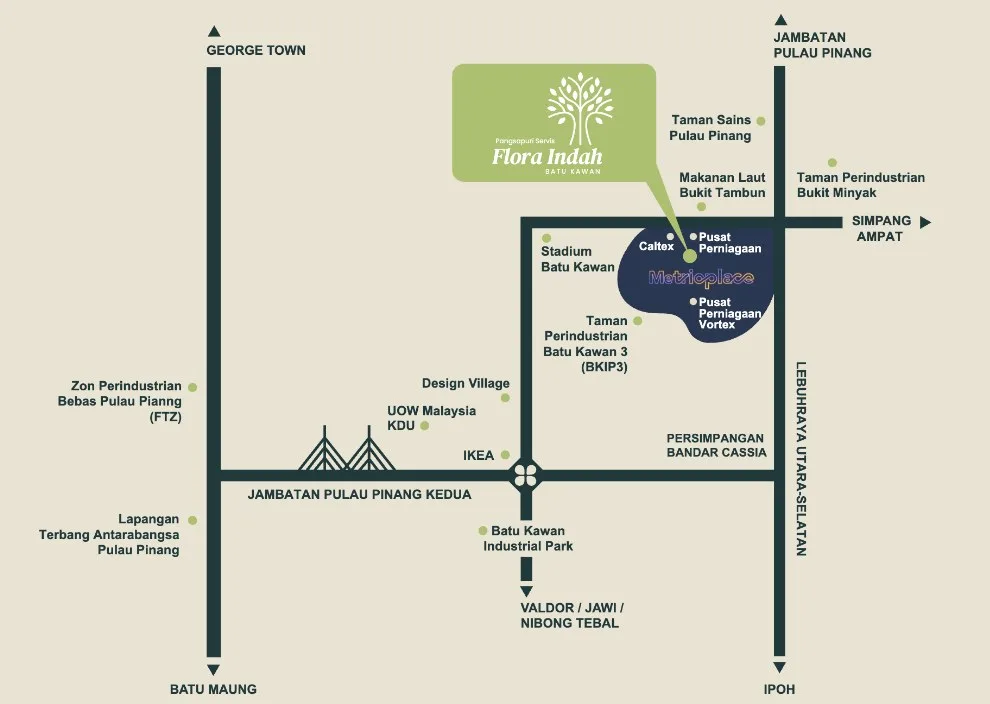 Forescape @ Metrioplace 位置图，取自发展商以登记名称 Pangsapuri Servis Flora Indah 提交的广告，槟城新邦安拔