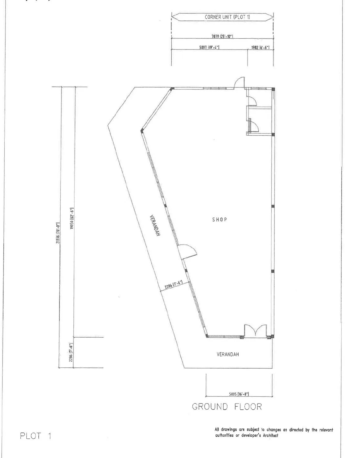 Ground floor plan of corner unit Plot 1, single-storey shop office at Galleria By The Lake, Waterfront City, Bandar Lahat Mines, Lahat, Ipoh, Perak