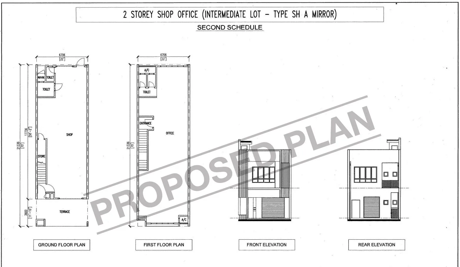 Proposed floor plans of Ginza shop office intermediate lot Type SH A mirror, 22 x 70 ft, Team Keris Berhad, Ipoh South, Perak