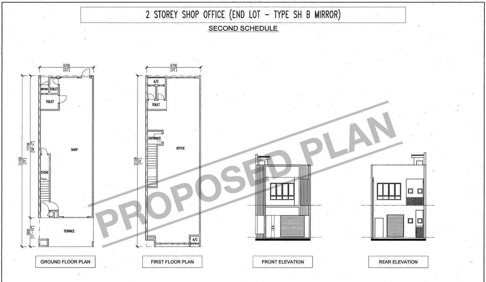 Proposed floor plans of Ginza shop office end lot Type SH B mirror, 22 x 70 ft, Team Keris Berhad, Ipoh South, Perak