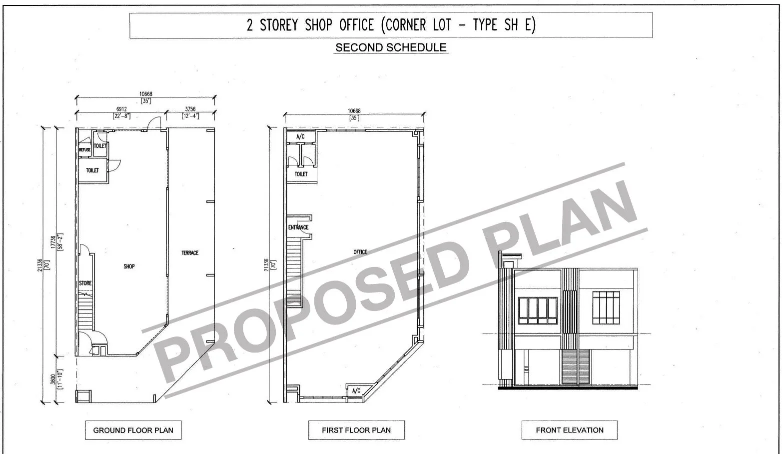 Proposed floor plans of Ginza corner shop office Type SH E, 35 x 70 ft, by Team Keris Berhad, Ipoh South, Perak