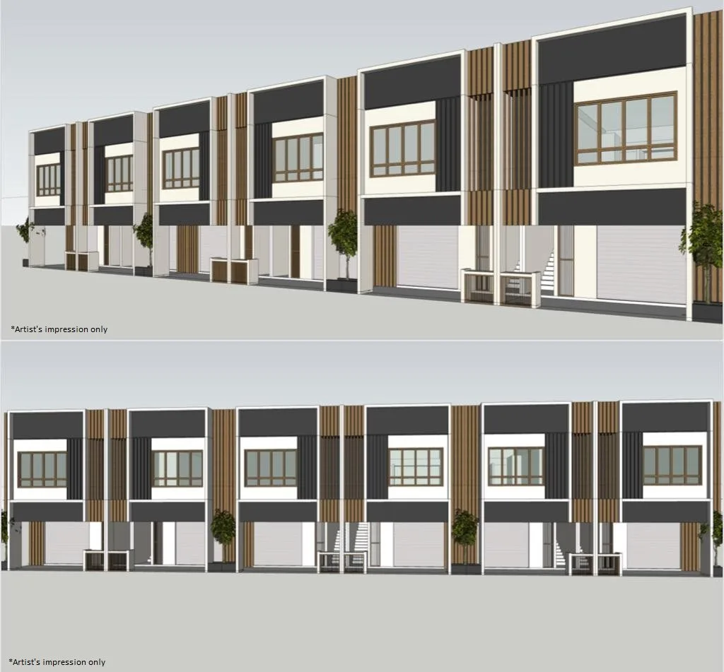 Front elevations of Ginza 22 x 70 ft shop offices by Team Keris Berhad, Panorama Lapangan Perdana, Ipoh South, Perak