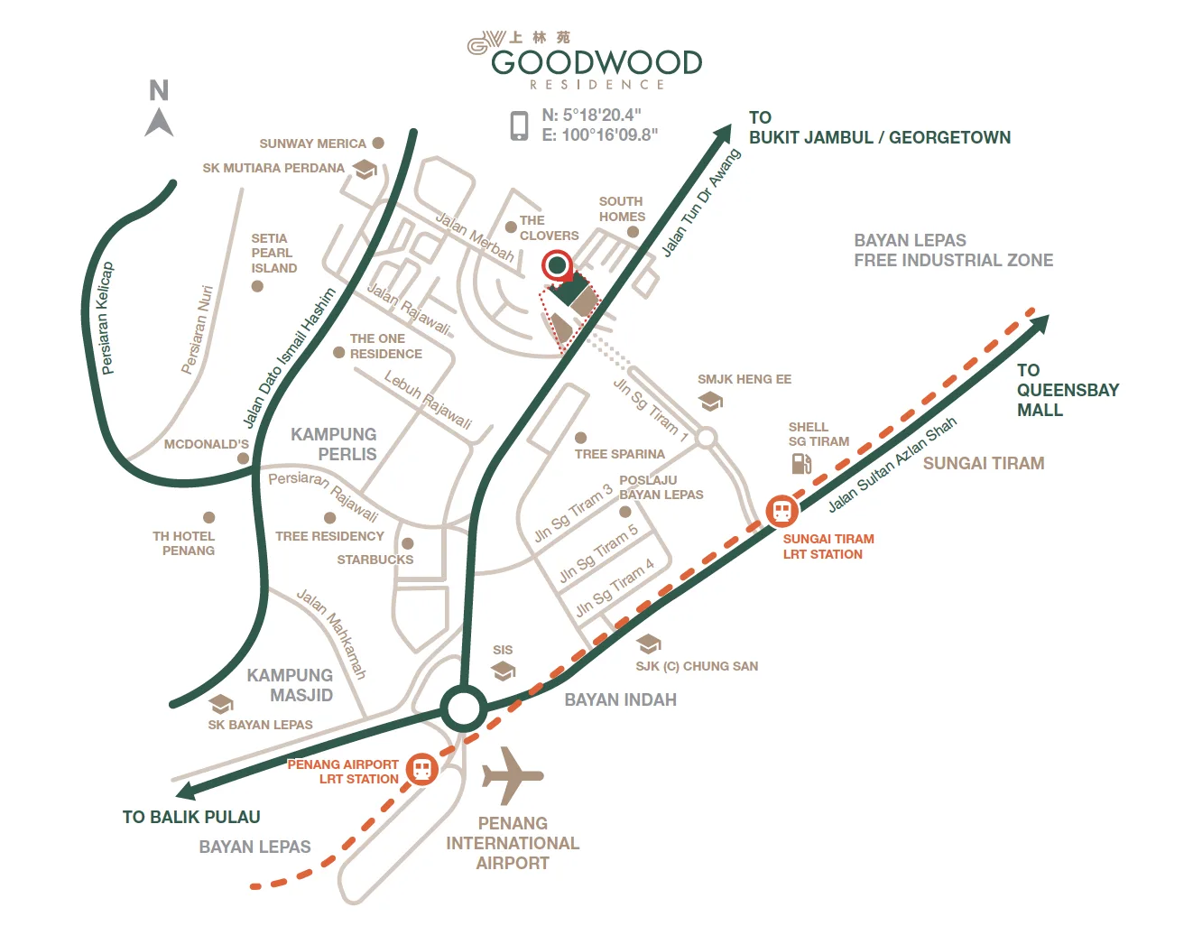 Goodwood Residence location map published by the developer, Jalan Tun Dr Awang, Bayan Lepas, Penang