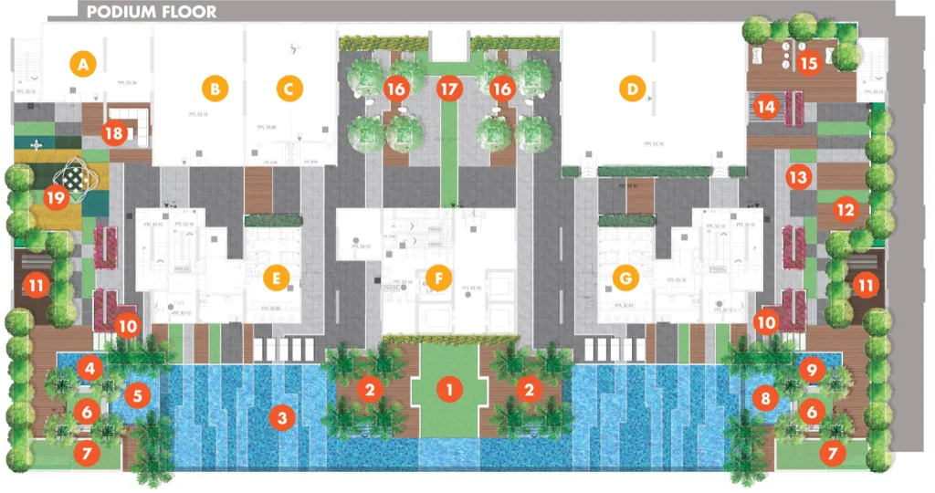 Goodwood Residence podium floor facilities plan published by the developer, Bayan Lepas, Penang
