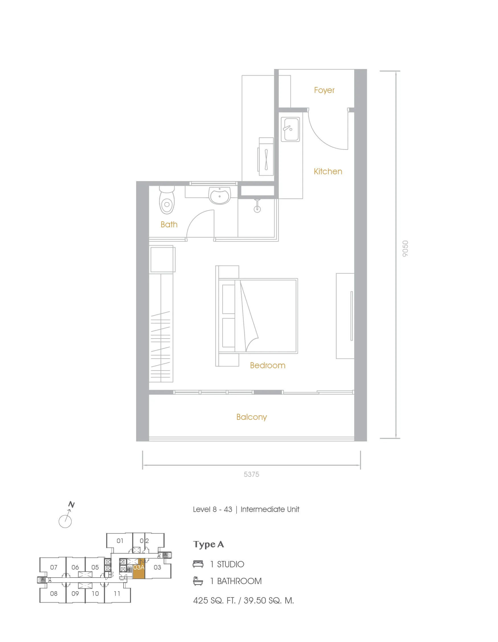 Grains Residences A 型开放式单位户型图,取自发展商官网,槟城大山脚