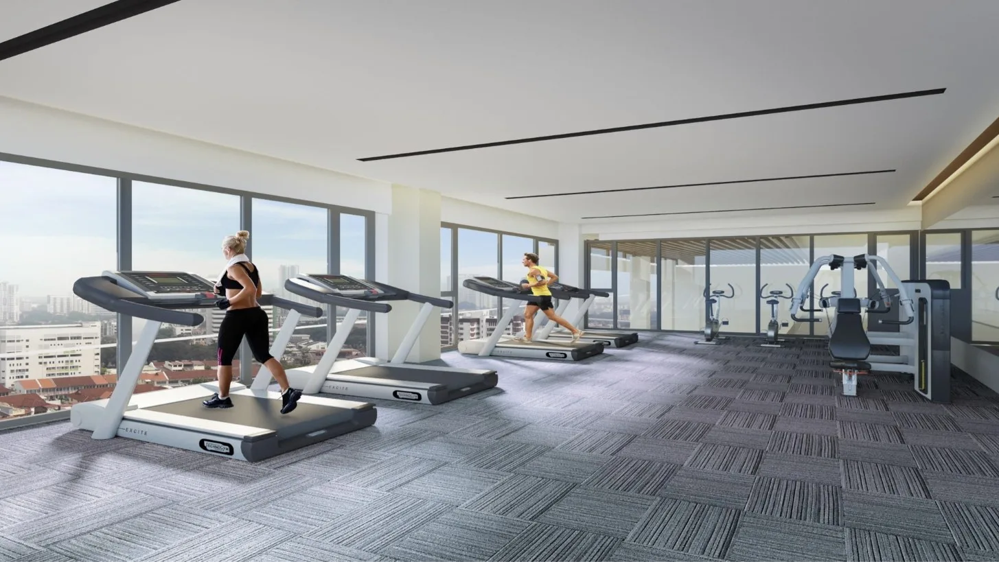 Green City Residence sky gym with treadmills by the windows, artist's impression, George Town, Penang