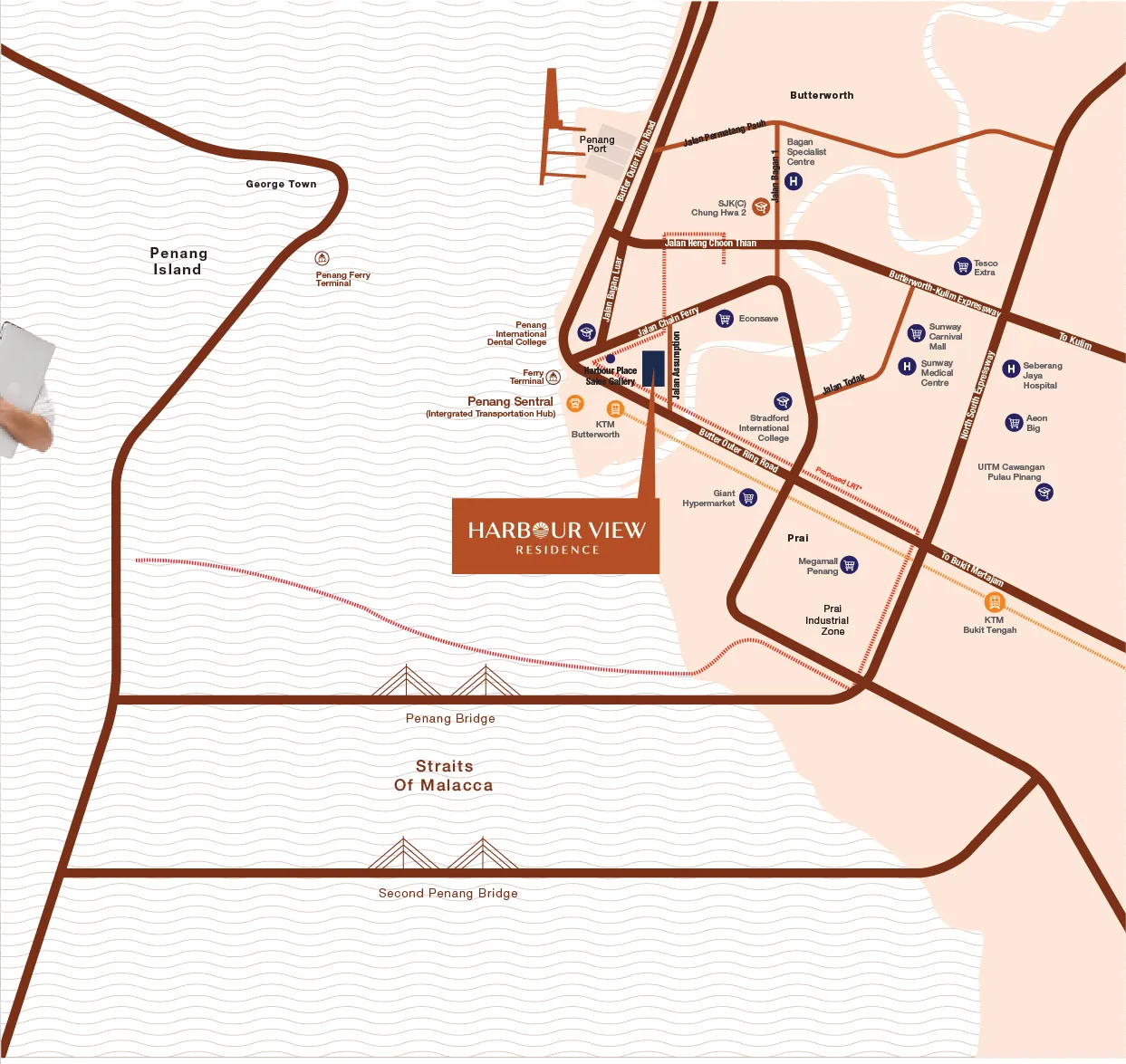 Harbour View Residence location map published by the developer, Butterworth, Penang